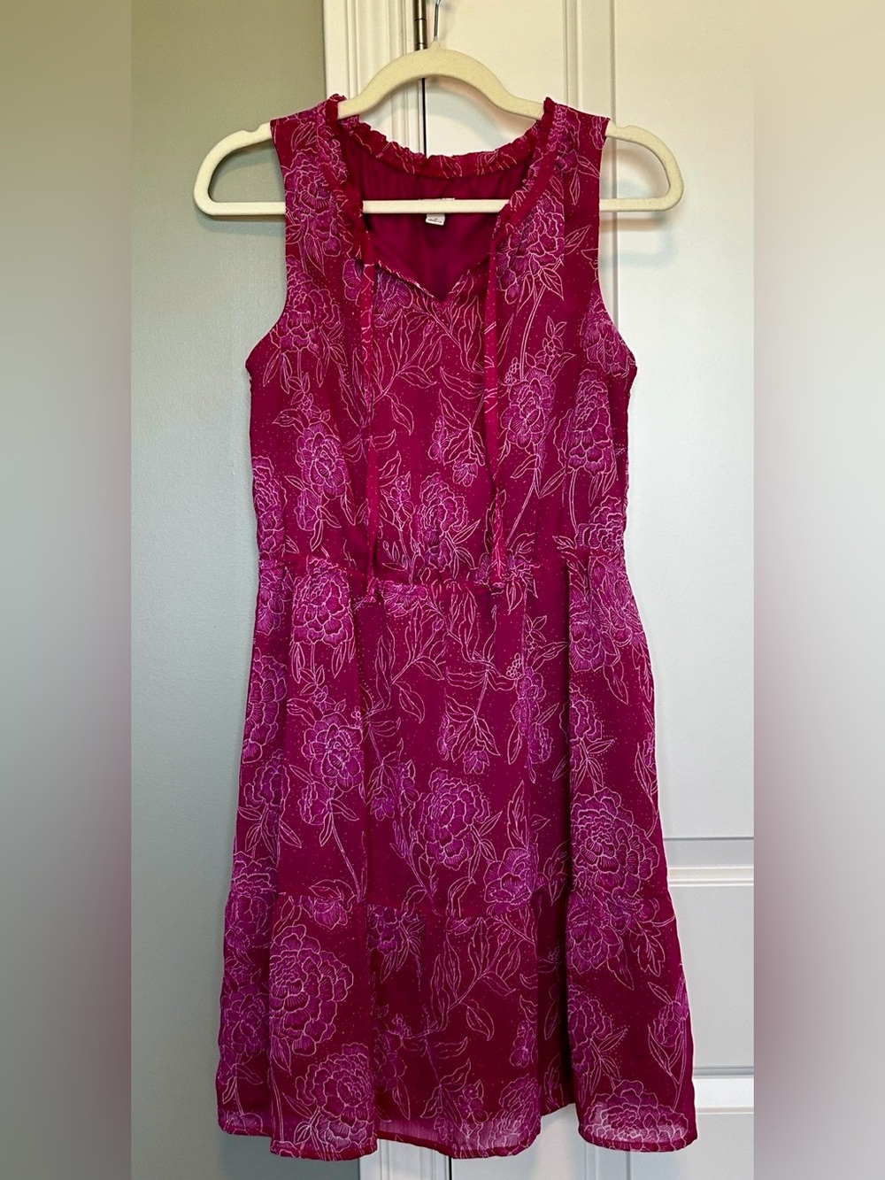 Merona Magenta Floral Sleeveless Tie-Neck Mini Dress - Picture 2 of 5